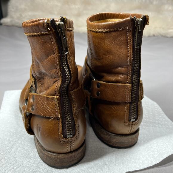 Frye Womens Boots Size 9B  Brown Phillip Harness 76870 Short Leather Horse Biker - Picture 3 of 15